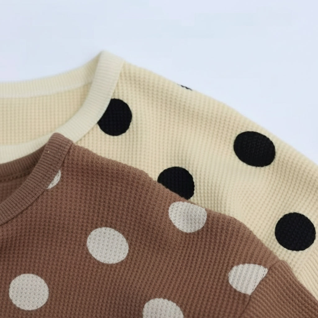Waffle Polka Dot Long Sleeve Tee (Caramel)
